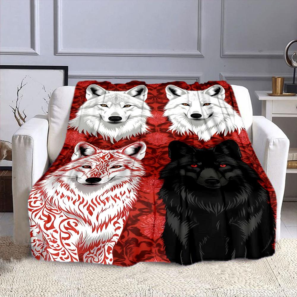 "Abstract Wolves Design On Red Background" Patterned Flannel Blanket Perfect for the Bedroom Living Room, Sofa, or a Little Nap