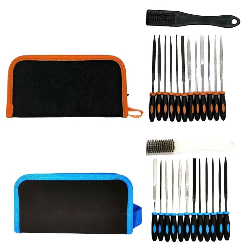 13Piece Sturdy File Set with Cleaning Brush Complete File Set with Cleaning Brush for Diverse Materials Shaping Needs