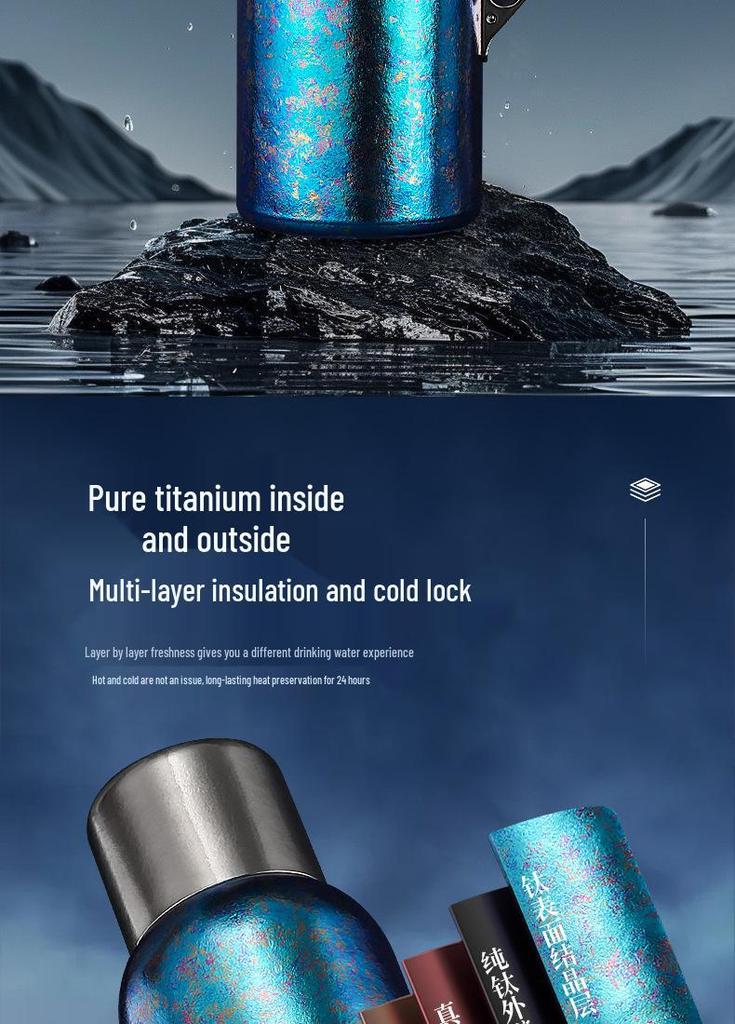 Pure Titanium Thermos Flask with Handle, Thermometer Lid, and Office Tea Brewing Kettle