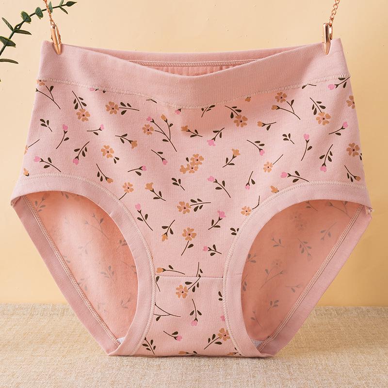 High-Waisted Plus Size Floral Cotton Panties for Middle-Aged and Elderly Women - Comfortable & Antibacterial