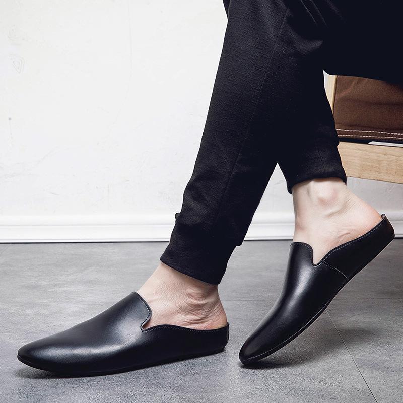 Outdoor Men Leather Comfortable Half Shoes for Men Slide Slipper Brand Designer Italian Mens Casual Shoes Hot Sale 2024 New