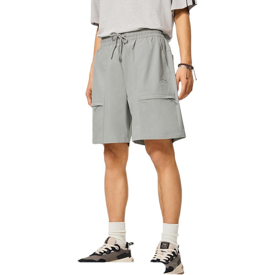 Li-Ning Sports Lifestyle Series Solid Color Mid-Waist Drawstring Comfortable Versatile Straight Leg Casual Shorts Men shorts Black AKSU533-3