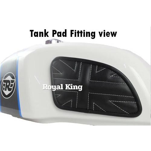 Union Jack "Black & White Leather knee Tank Pad" Fit for Royal Enfield GT 650