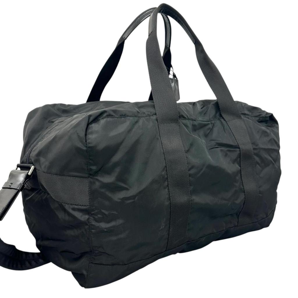 PRADA Triangle logo Boston bag black unisex used