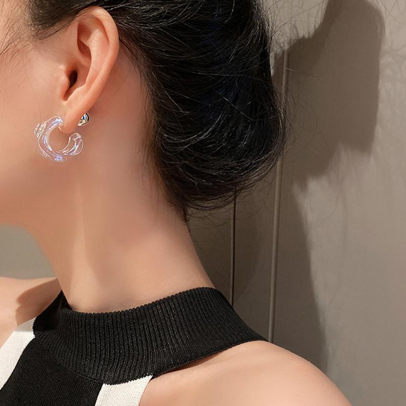 New Korea Clear Acrylic Geometric C-Shaped Hoop Earrings For Women Girls Trends Hanging Earrings Party Travel Jewelry Gifts
