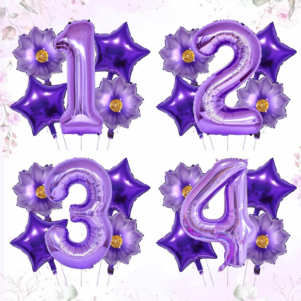 5pcs Purple Number Foil Balloon Set for Birthday Parties, Anniversaries, Holiday Celebrations, Party Decorations,