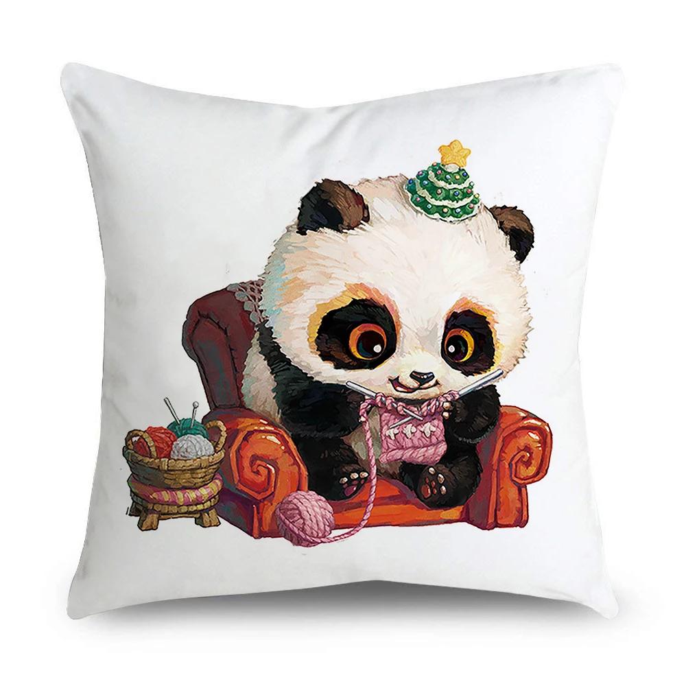 Pillowcase Office Decor Cushion Cover Cute Panda Pattern Home Square