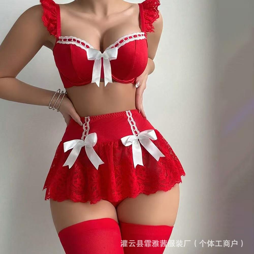 European and American Erotic Underwear Large Size Maid Wear Steel Tray Gather Sexy Lace Uniform Women's Suit
