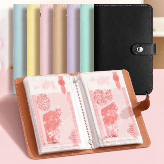Cash Saving Binder Imitation Leather Clear PVC Pockets Tear-resistant Cash Holder for Bills Receipts Compact Money Organizer for Home Office Use