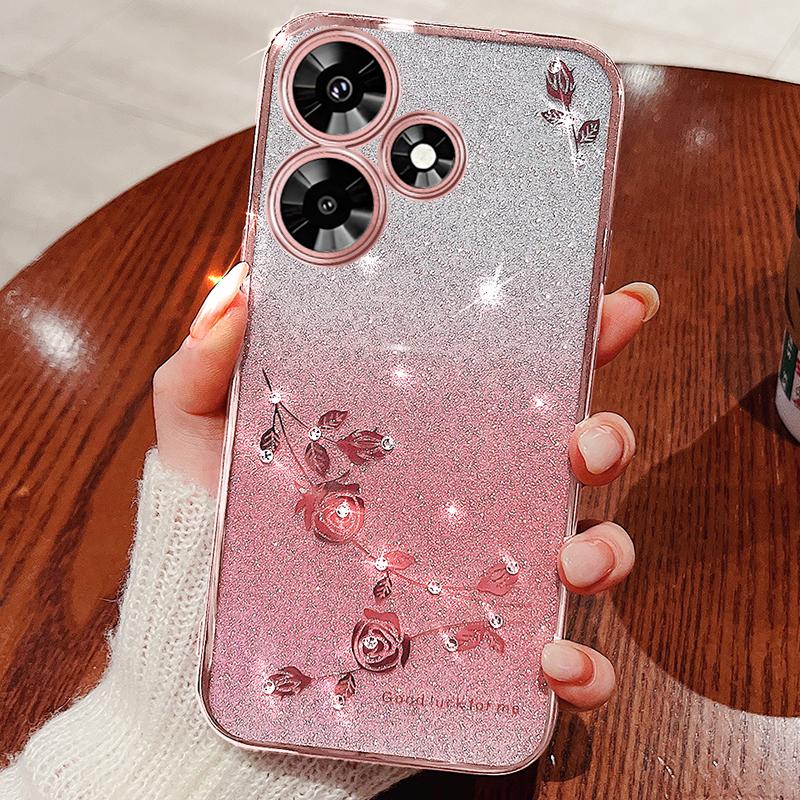 

KADEM For Infinix Hot 30i Rhinestone Flower Glitter Phone Case Gradient TPU Drop Protection Cover Rose Gold