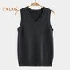 Women Knitting Vest V-Neck Sleeveless Ribbed Trim Solid Color Vest Tops Autumn Winter Loose Fit Knitwear