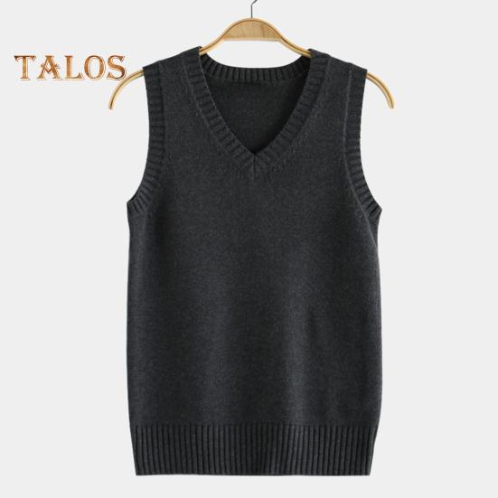 Women Knitting Vest V-Neck Sleeveless Ribbed Trim Solid Color Vest Tops Autumn Winter Loose Fit Knitwear
