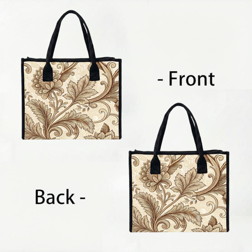 Vintage Floral Pattern Tote Bag Stylish Casual Daily Carry Handbag For Women Shopping Commute Portable
