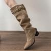 Fashion Vintage Rivet Hottie Women Knee-High Boots Fashion Belt Buckle Female Pleated Knight Long Booties Shoes