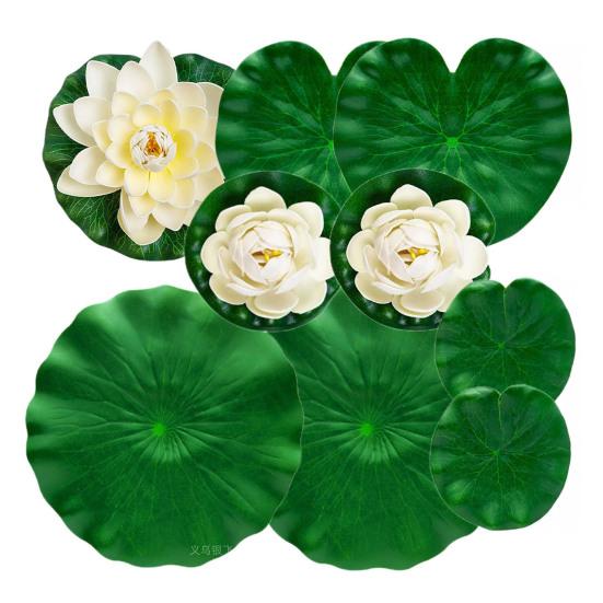 Artificial Lotus Realistic Floating Lily Pads Pond Decoration Faux Lotus Blooms Fake Lily Pads for Garden Patio Pond Decor