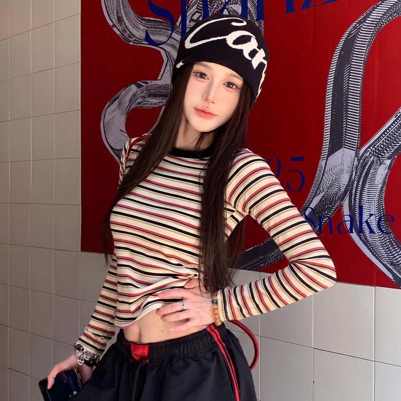 Women's Short Sleeve Tee O Neck Casual Striped Contrast Color Top