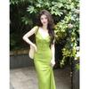 Green French floral lotus leaf summer suspender dress temperament pure desire style design high waist spring and summer slim dress