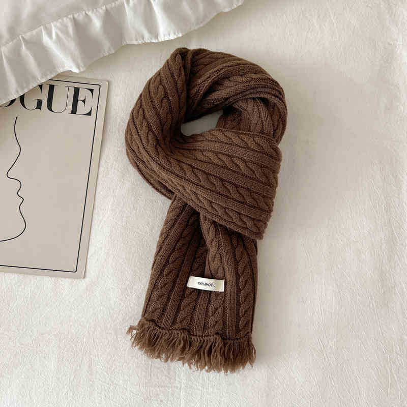 

Нежный твист однотонный шерстяной шарф женский мягкий парный шарф темно-коричневого