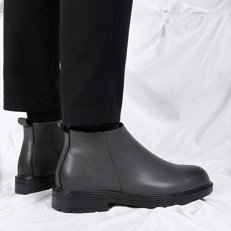 Brand Black Retro Chelsea Boots for Men Business Ankle Mens Boots patent Leather Slip-On Round Toe Handmade Short Boots