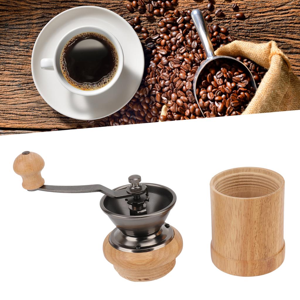 Coffee Grinder Manual Oak Stainless Steel Retro Ergonomic Crank Handle Conical Grinding   Portable Coffee Bean Grinder