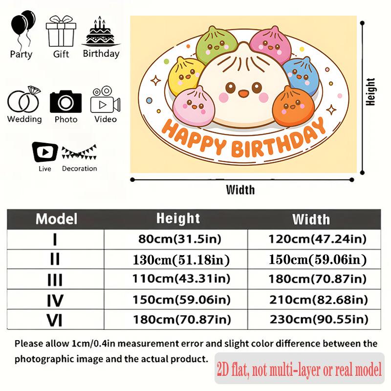 Steamed Bun Birthday Backdrop, Adorable Cartoon Baozi Wall Decor for Party