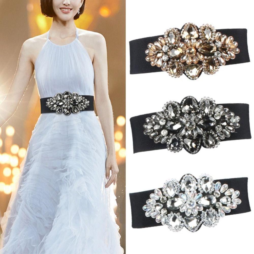 Flower Women Waistband Wide Rhinestone Waist Belt Fashion Elastic Cummerbunds Sweater