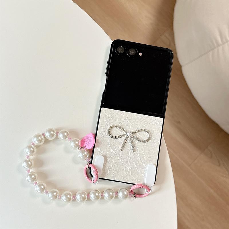

Color Bead Chain Bow Phone Case For Samsung Zflip6 Flip Findn3Flip Folding Women S Model samsung zflip3