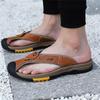 Summer Shoes Men Slippers Genuine Leather Beach Slippers Outdoor Anti-slip Mens Flip Flop Sandals Male Casual Clip Toe Sandals