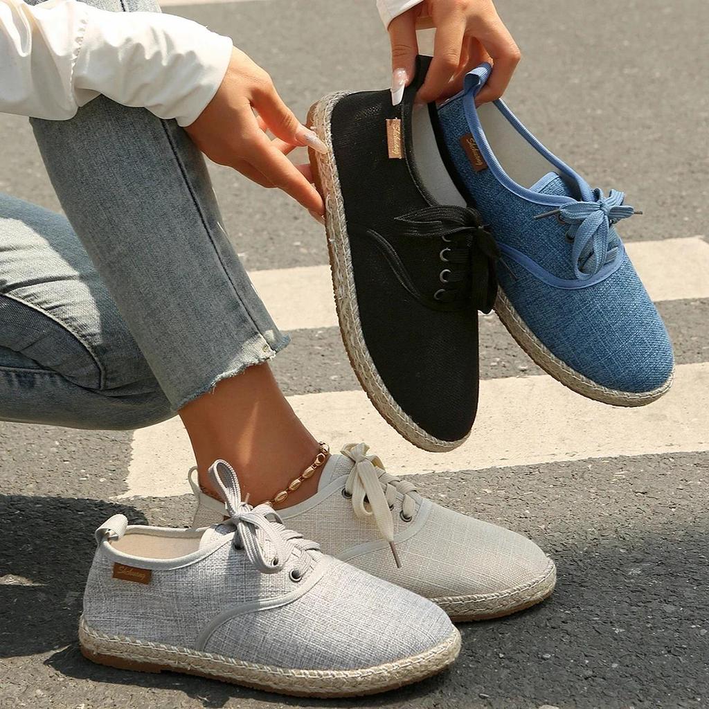 Chaussures de Toile Basses pour Femmes Automne Nouvelles Baskets Plates à Lacets Peu Profondes Décontractées pour la Marche pour Femmes Chaussures Vulcanisées d'Extérieur