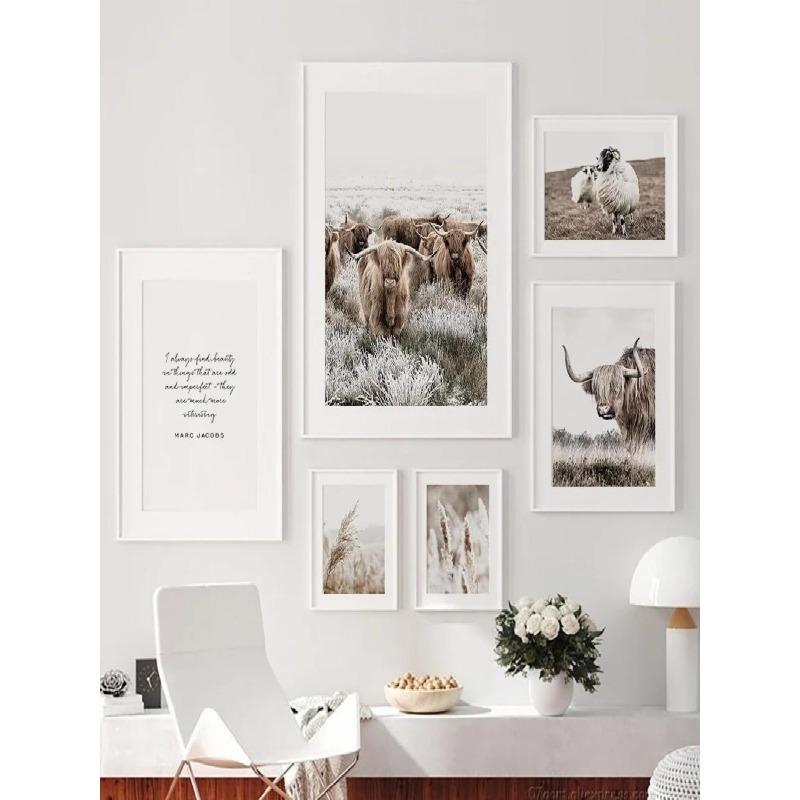 Moderní minimalistické nástěnné umění s přírodní krajinou Jak Ovce Rákosí Rýže Les HD Tisk plakátů pro dekoraci ložnice Obývacího pokoje