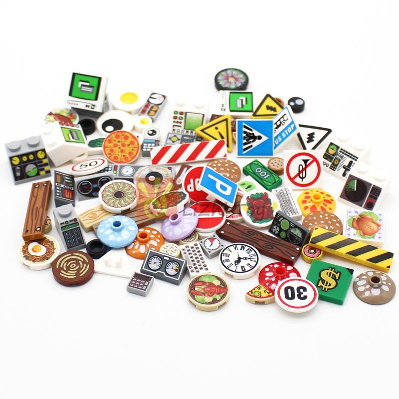 MOC City Street Figures View Printing Food Dessert Traditional Chinese Cuisine Building Blocks Monitor Eyes Briks Printed Toys