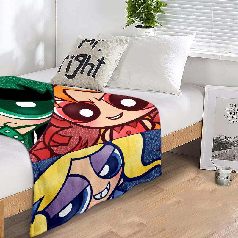 1PC The Powerpuff Girls printed blanket, all season lightweight home office outdoor nap multifunctional blanket A9