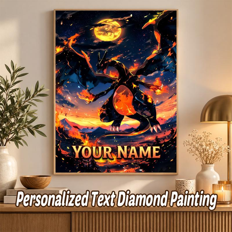 Charizard Custom Name Diamond Painting Personalized 5D Full Drill DIY Diamond Art Home Decor