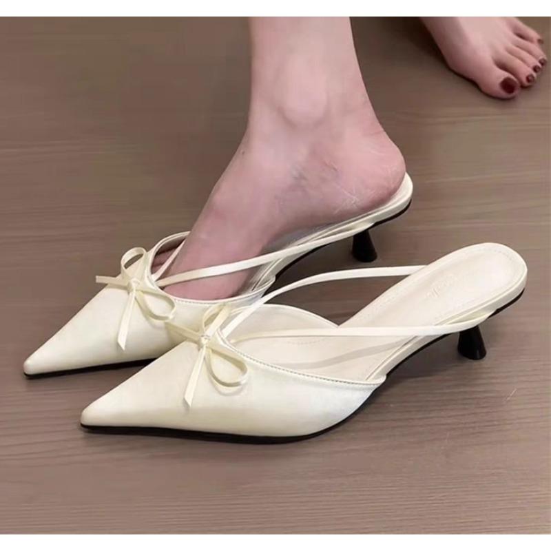 Fashion Pointy Single-shoe Women New Spring Stiletto Sandals French with Skirt Temperament Pink High Heels Slippers Kawaii Shoes Mules
