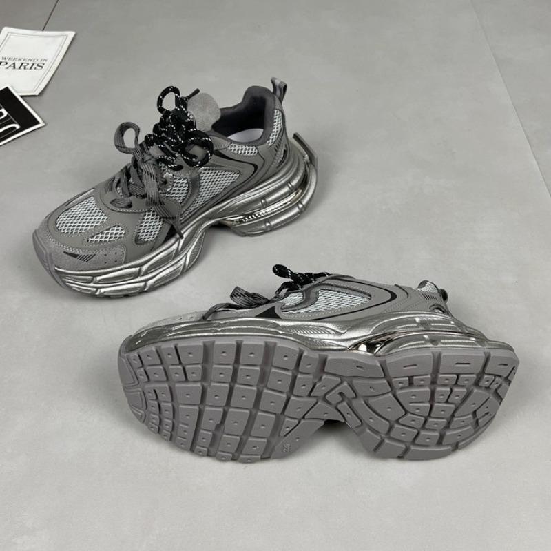 Leather double shoelaces dad shoes women's autumn new mesh breathable lightweight versatile platform casual sports shoes