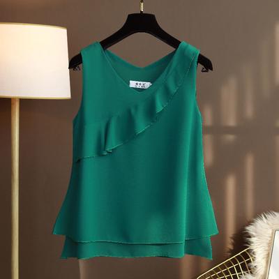 Summer Women Loose Ruffles  Chiffon Blouses Sleeveless V-neck Vest Female Oversized Tops