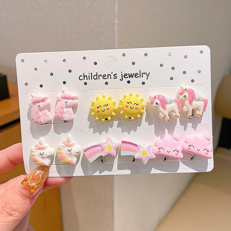 Kreskówkowe kolczyki dla dziewczynek bez przekłuwania - Słodkie, bezbolesne, letnie akcesoria na uszy dla dziecka