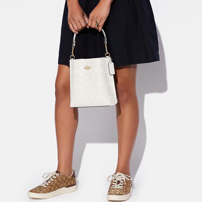 New COACH Mollie Artificial Leather Bucket Bag Handbag Shoulder Bag Crossbody Bag Small Size Women's Chalk White CA582-IMRFF