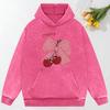 Bow Cherry Cartoon Printing Women Washed Hoodie Oversized Streetwear Comfortable Soft Hoodie Cotton Sweatshirt
