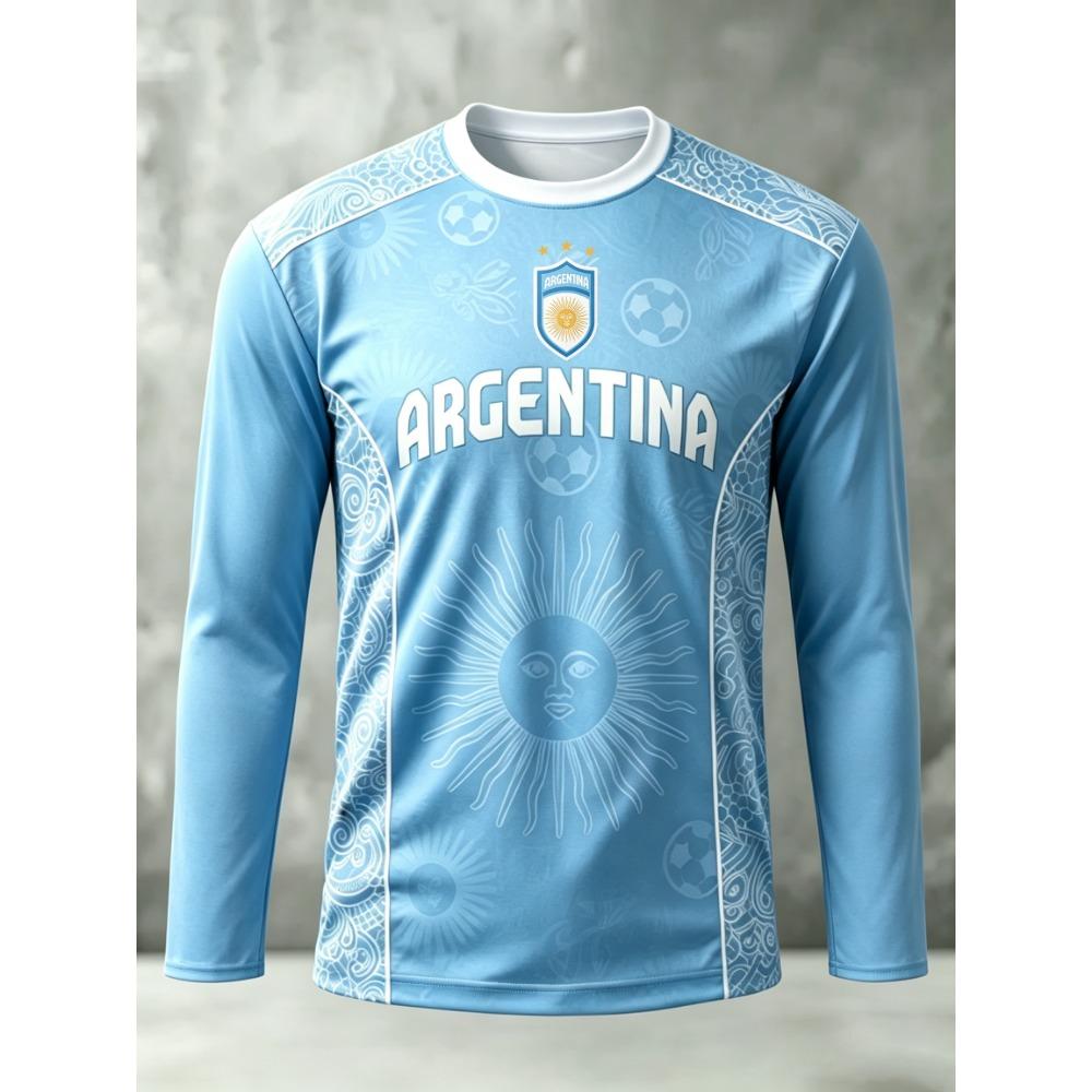 2026 Unisex Argentinien Langarm Fußballtrikot, Schnelltrocknendes Atmungsaktives Polyester, Lässige Trainingssporthemden für den täglichen Outdoor-Gebrauch