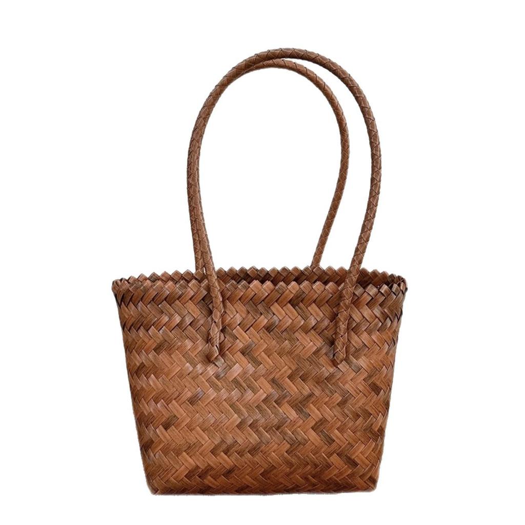 Handmade Rattan Woven Handbag: Retro Bamboo Straw Beach Basket