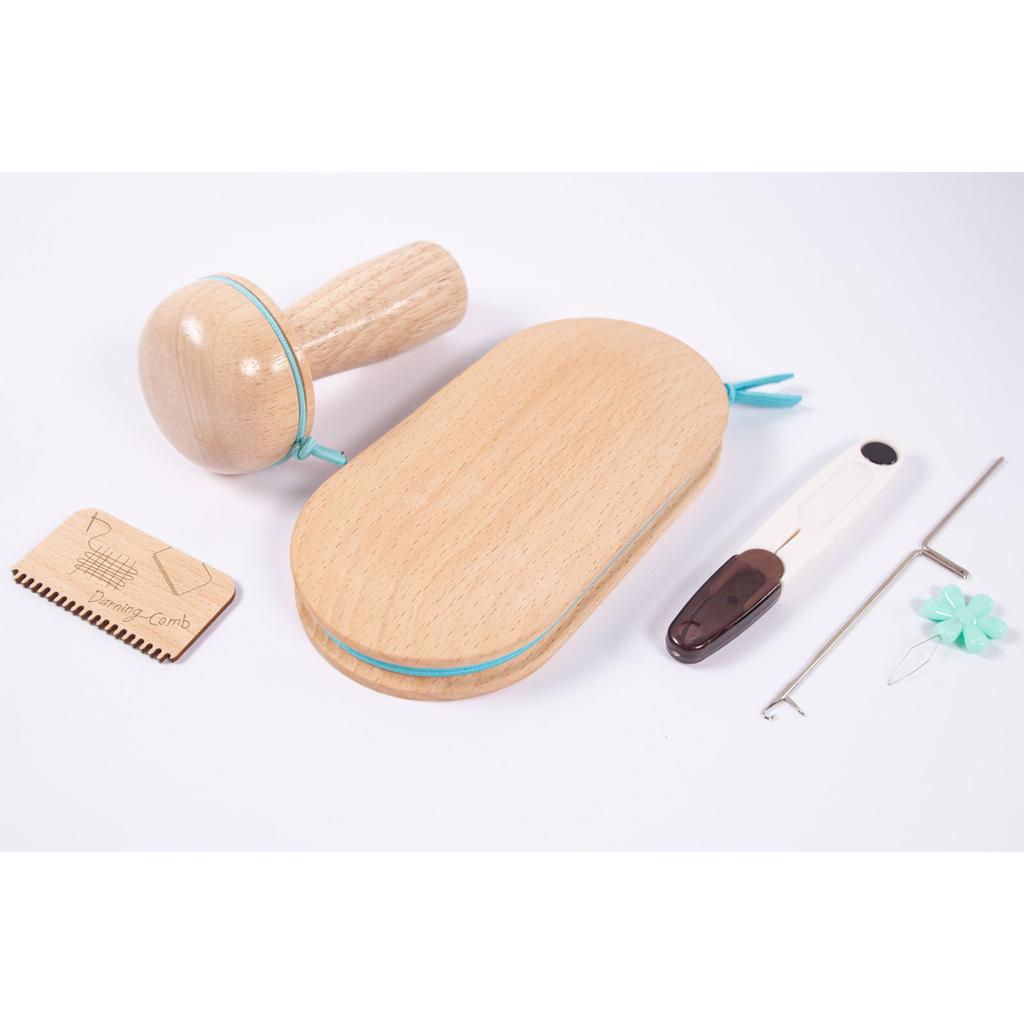 Darning Tools Set, Beechwood Oval Darning Tool, Mushroom Darning Tool, Wood Comb, Stainless Steel Needles, Hook Needle, Threader, Elastic Bands