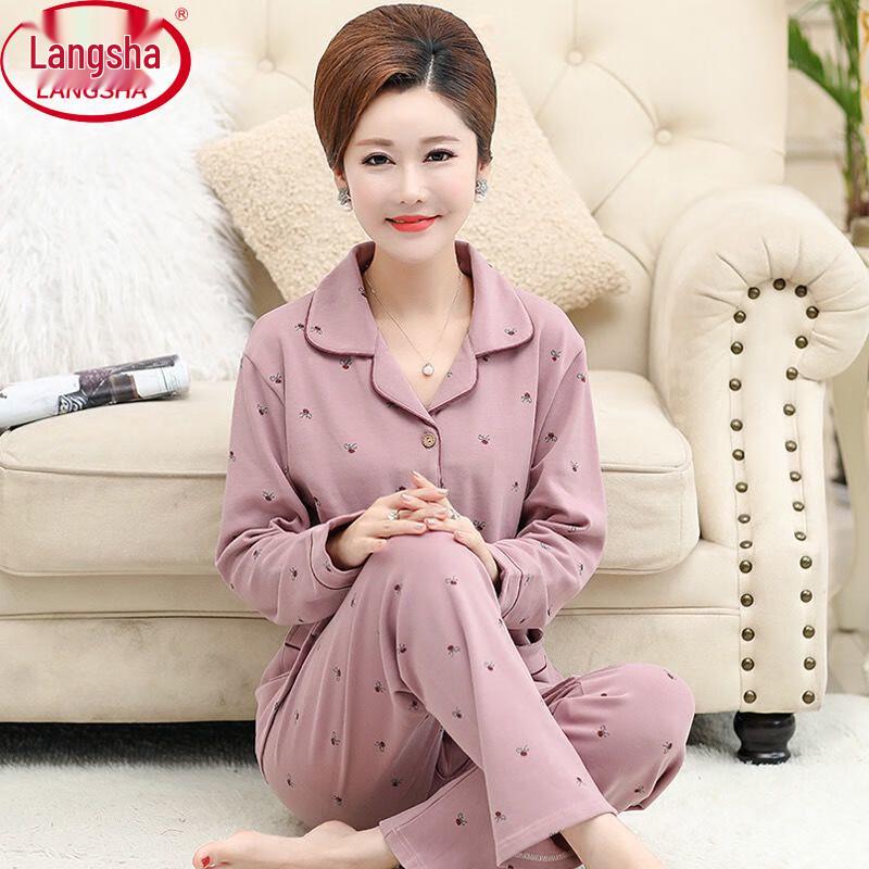 Langsha Women s Loose Long-Sleeve Pajama Set L