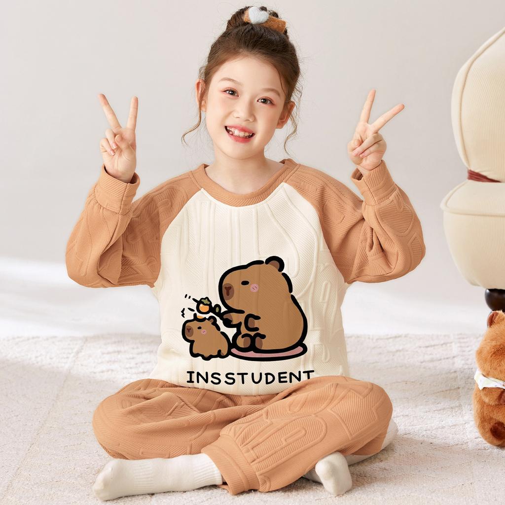 Kinder Flanell Pyjama Set Jungen Mädchen Warm Langarm Oberteil Und Hose Nachtwäsche Winter Haus Nachtwäsche