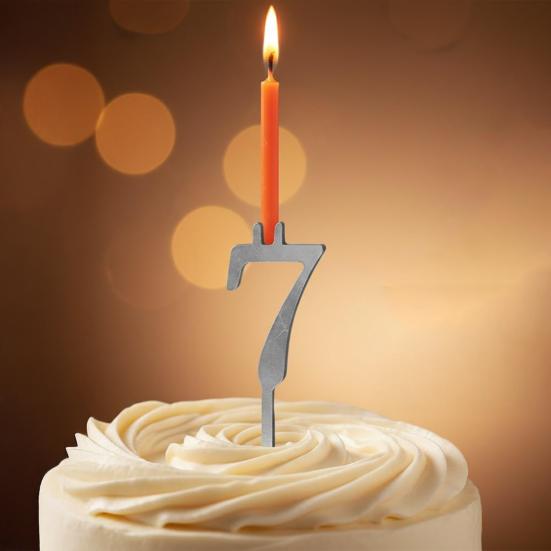 Number Candle Holder Set Reusable Silver Digital Birthday Cake Candle Holder 0-9 Numbered Cake Topper Decoration for Birthday Anniversaries