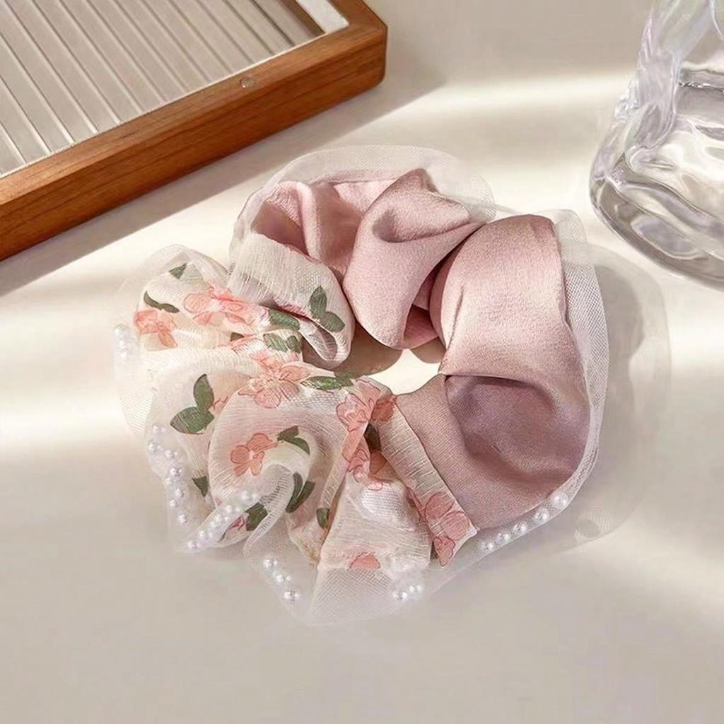 1pc Floral Bead Streamer Bowknot Hair Ties, High Ponytail Pill Hair Accessories, Holiday Gift