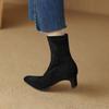2025 Korean Version Autumn New Thick Heel Kitten and Thin Boots Suede Square Head Medium Heel Short Boots