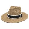 New product Xiaoxiangfeng hollow top hat beads ribbon British style handsome straw hat beach vacation sun hat