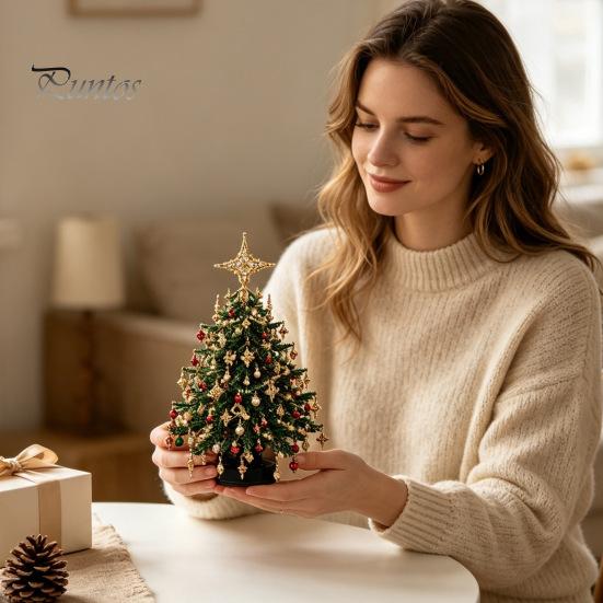 Christmas Tabletop Display Kit DIY Beaded Tree Kit, Faux Crystal Holiday Craft Set Festive Desk Ornament Making for Adults Beginners, Handmade