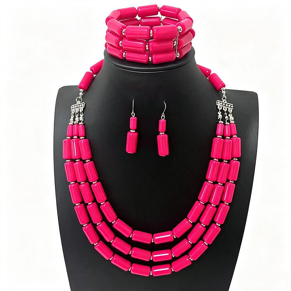 Beaded Three-piece Multi-layer Necklace, Earrings and Bracelet Set - Unique and Versatile Jewelry